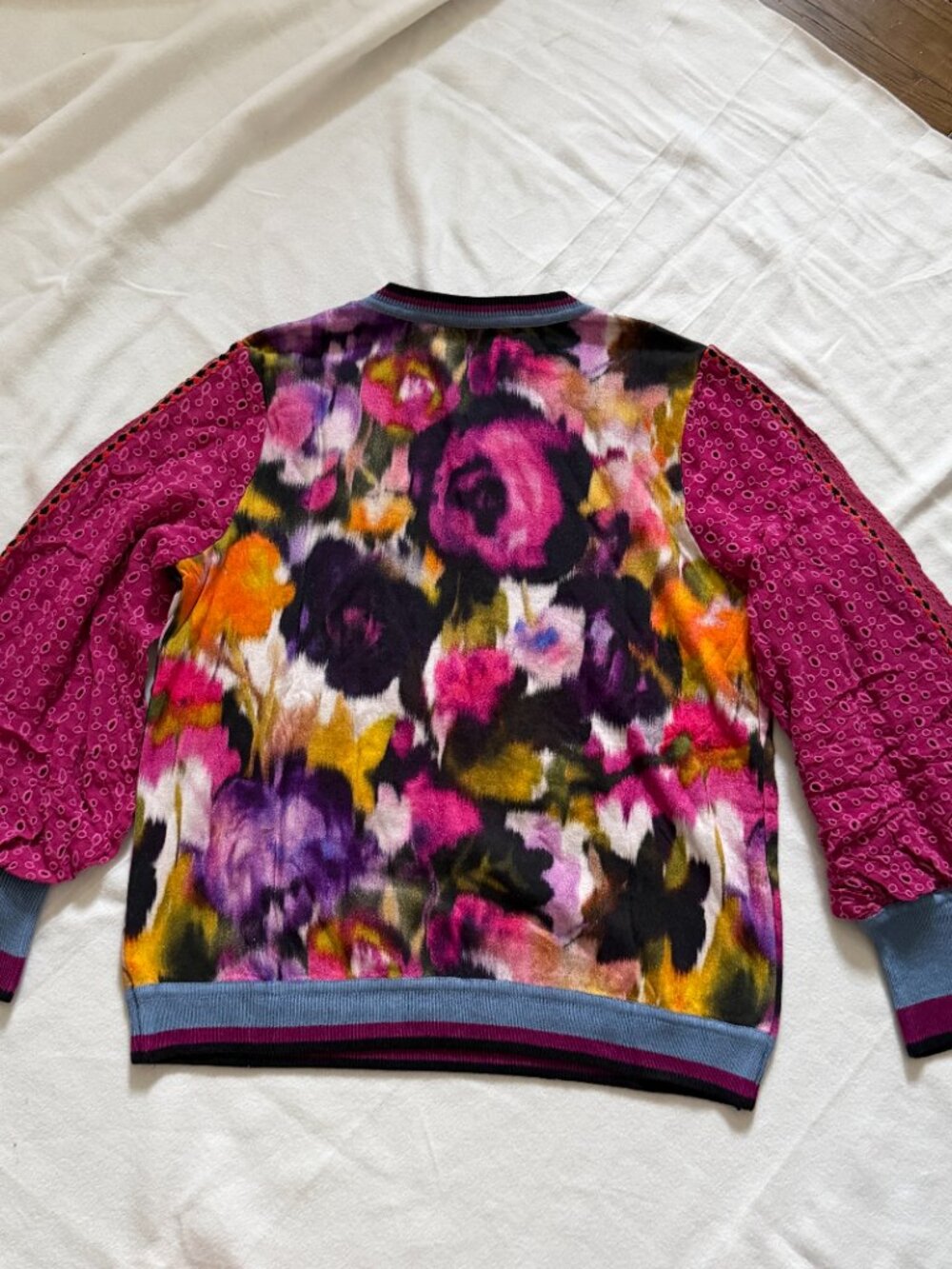 Anthropologie Bl-nk London Pullover Blouse 1X Pink Contrast Eyelet Puff Sleeve - Picture 12 of 12